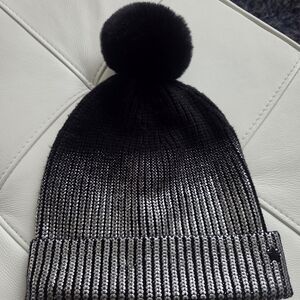 Jocelyn Black and Silver Knit Hat with Pom Pom